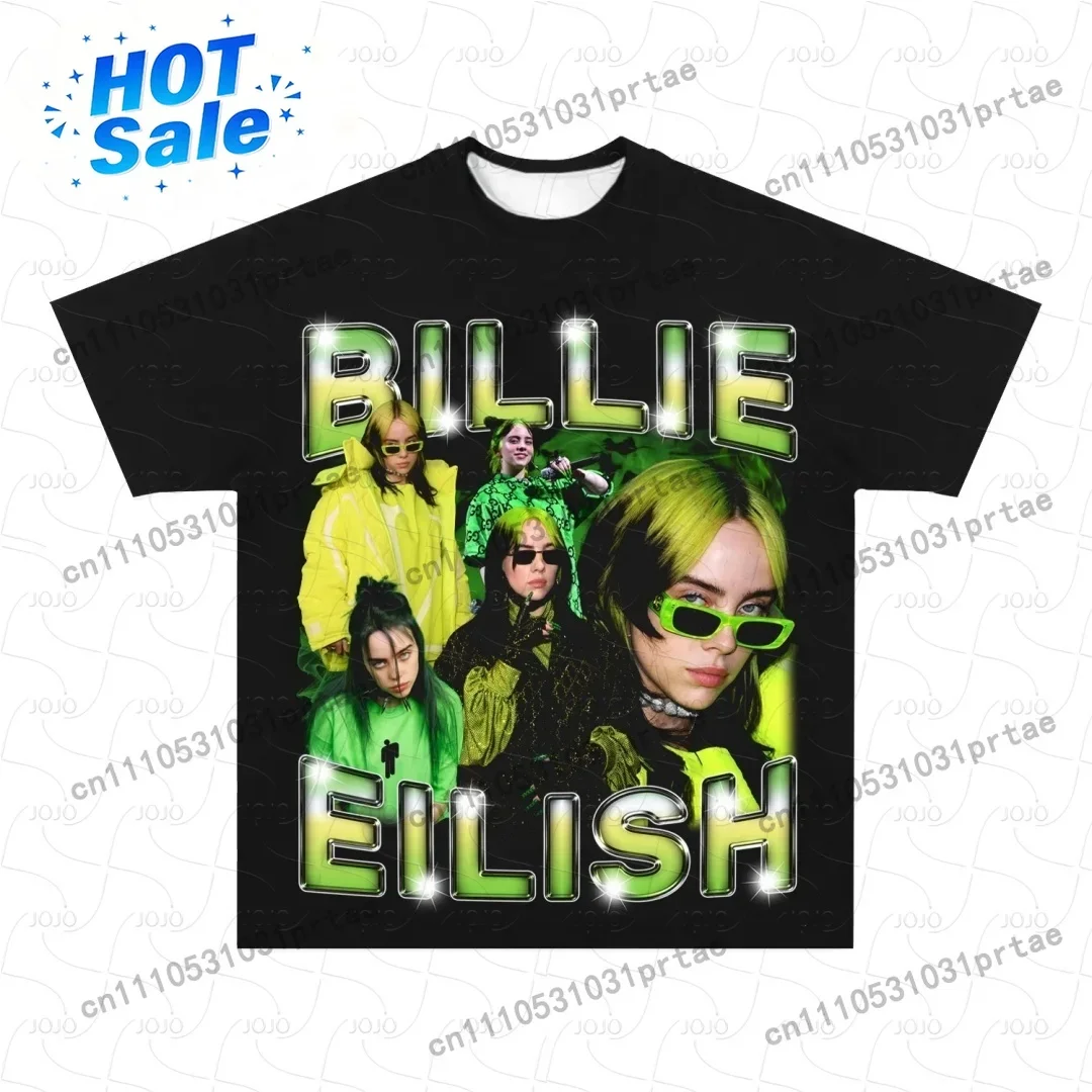 Street Fashion Men 2025 - ビリー・アイリッシュ レトロ柄 Tシャツ 2025 夏 メンズ