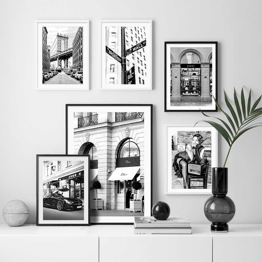Street Fashion Paris - パリファッションガール高級店黒白北欧ポスターとプリントアートキャンバス絵画壁の写真リビングルームの装飾用