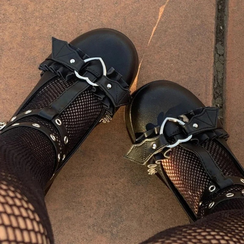 Chunky Sneaker Platform - 新しいスイートハートバックルウェッジメアリージェーンズ女性ピンク T ストラップ分厚いプラットフォームロリータ靴女性パンクゴシックコスプレ靴 43