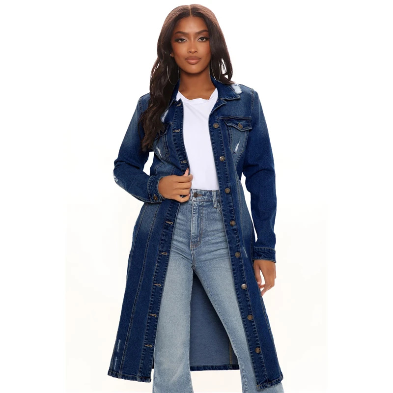 Street Fashion Jeans Women - 新着ファッション穴綿 Autnmn 冬ロングデニムジャケット 2023 トレンチコートカーディガンジーンズケープ女性長袖ジーンズコート