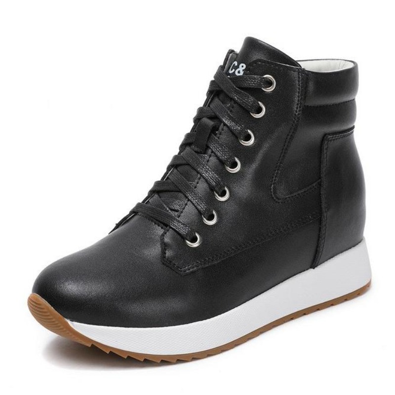 Chunky Sneaker Platform - 7 センチメートル本革女性アンクルブーツプラットフォームウェッジ隠しヒール暖かい女性の冬秋春カジュアル分厚いスニーカー靴