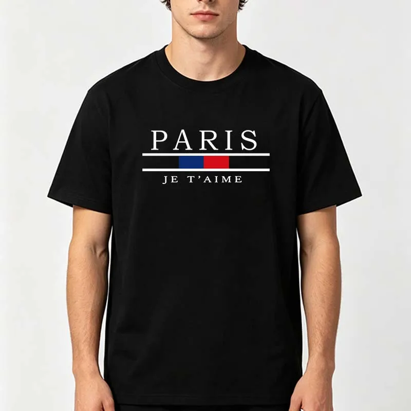 Street Fashion Paris - パリグラフィックプリント Tシャツ男性夏カジュアルファッションスポーツハイストリートミニマリストトップスクルーネック半袖コットン Tシャツ