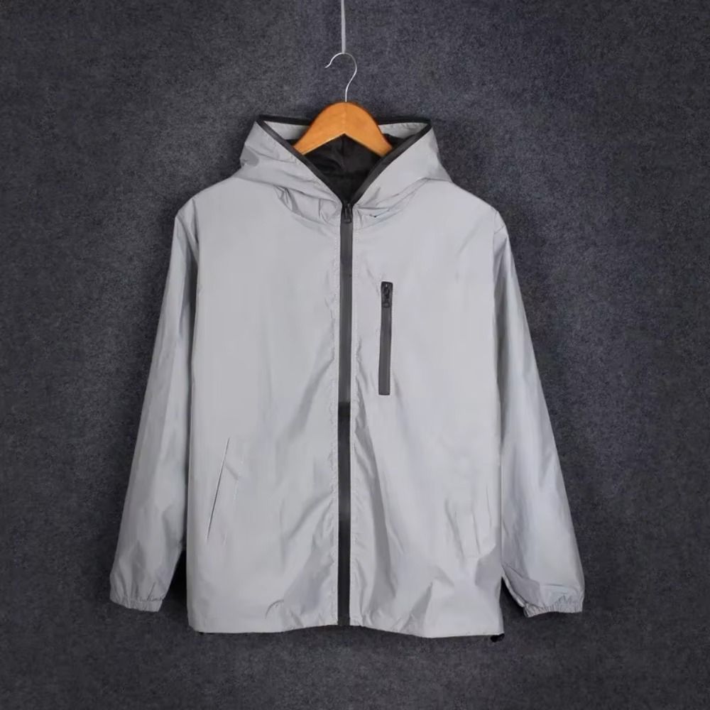 Street Fashion For Boy - 夜間警告反射ジャケット 春秋用 防風フード付きジャケット ハイストリート ヒップホップ 反射ウィンドブレーカー