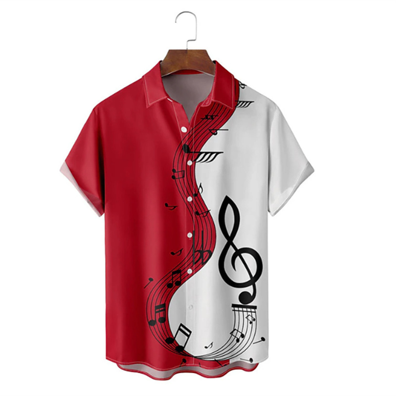 Street Fashion Shanghai - メンズハワイアンパターンプリントTシャツ、半袖、音符、アウトドアストリート服、デザイナーファッション、夏