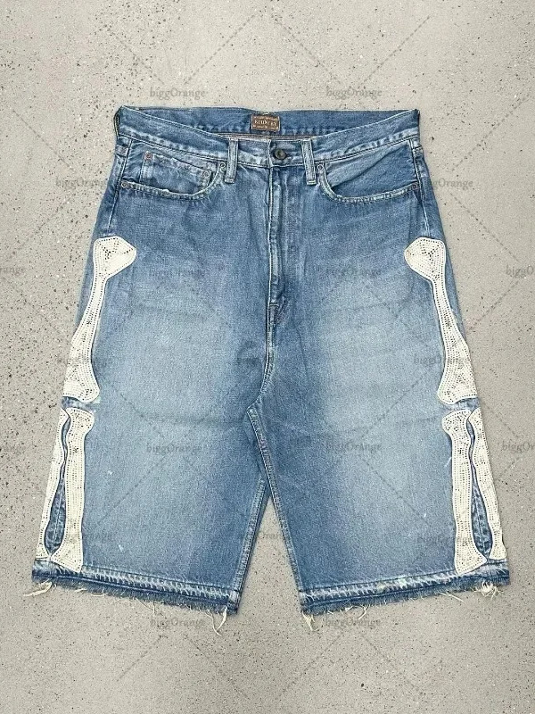 Street Fashion Jeans Women - Deeptown Y2k ヴィンテージ原宿デニムショートパンツ女性ウォッシュレター刺繍タッセルアメリカンレトロジーンズ男だぶだぶのヒップホップジョーツ