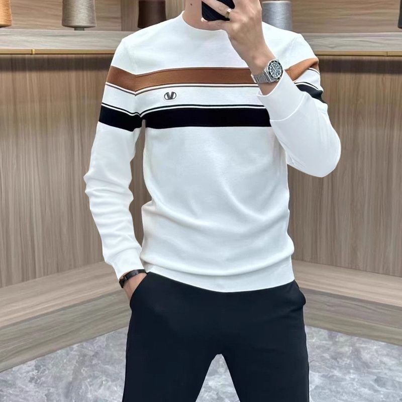 Street Fashion Now - 男性用の快適でカジュアルなTシャツ,ストライプのラウンドネック,対照的な色,だぶだぶのサーマルTシャツ
