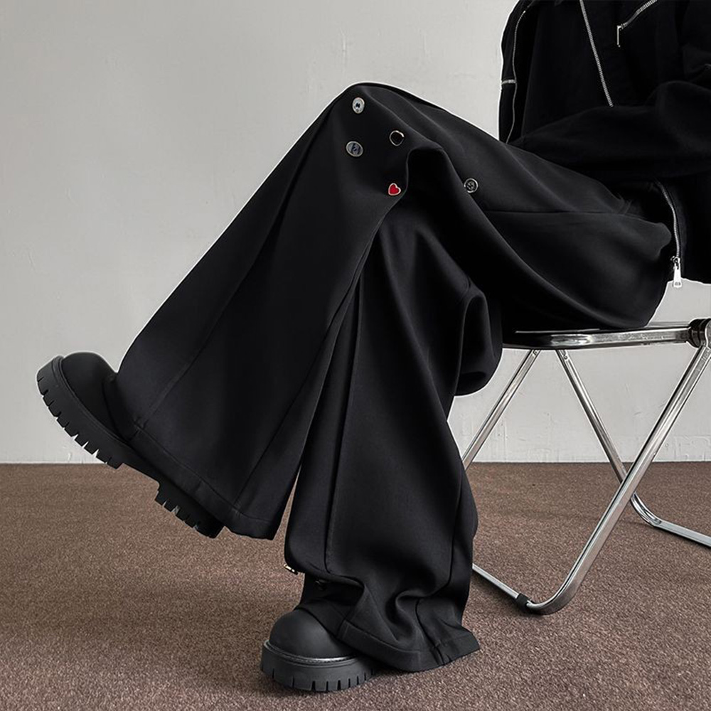 Street Fashion Men 2025 - メンズズボンボタン装飾薄型カジュアルパンツ春秋ストリートウェアファッションユースキャンパスワイドレッグパンツ紳士服 2025