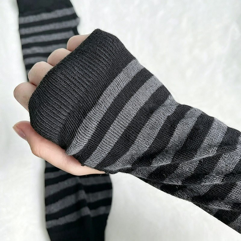 Street Fashion Gloves - パンク長袖フィンガーレスグローブ、男女兼用、アウトドアストライプ、ヒップホップニットエルボーミトン、伸縮性のあるアームロングスリーブ、Y2K