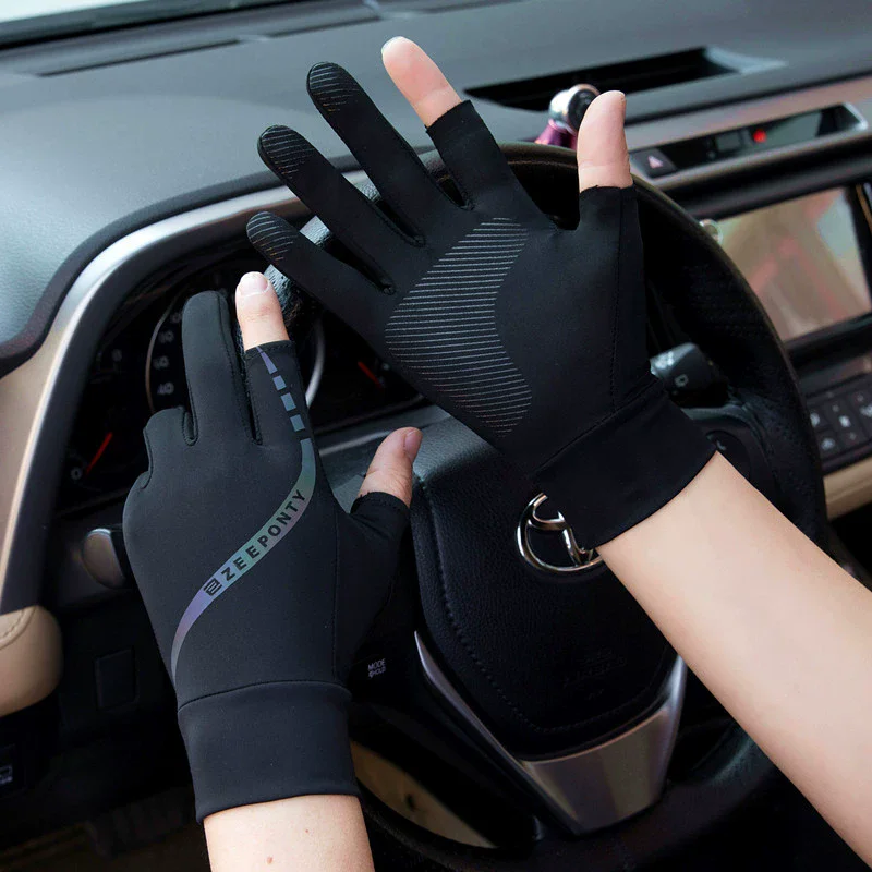 Street Fashion Gloves - メンズ夏アイスシルクサイクリンググローブ薄型日焼け止め運転ハーフフィンガータッチスクリーン釣り手袋二本指デザイン