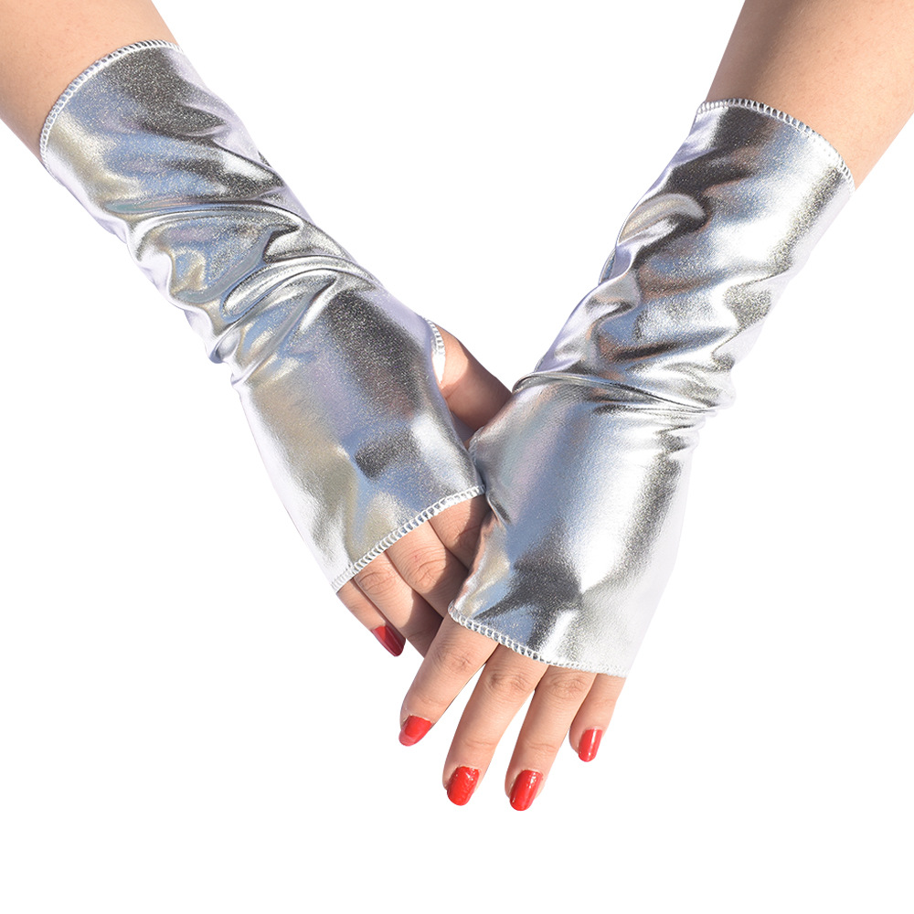 Street Fashion Gloves - 1組 レディース フェイクパテントレザー パンク ゴシックスタイル ショートフィンガーレスグローブ