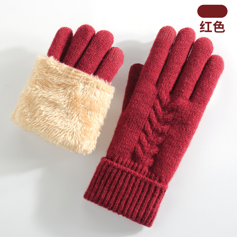 男女兼用ニット手袋 冬用 二重層 ベルベット 厚手 暖かい  - Street Fashion Gloves のレビューと価格