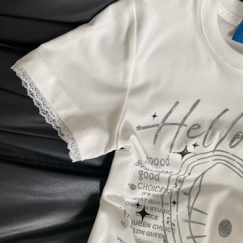 夏の女性の新しいスイートクールレトロハローキティレース半袖T - Street Summer Fashion のレビューと価格
