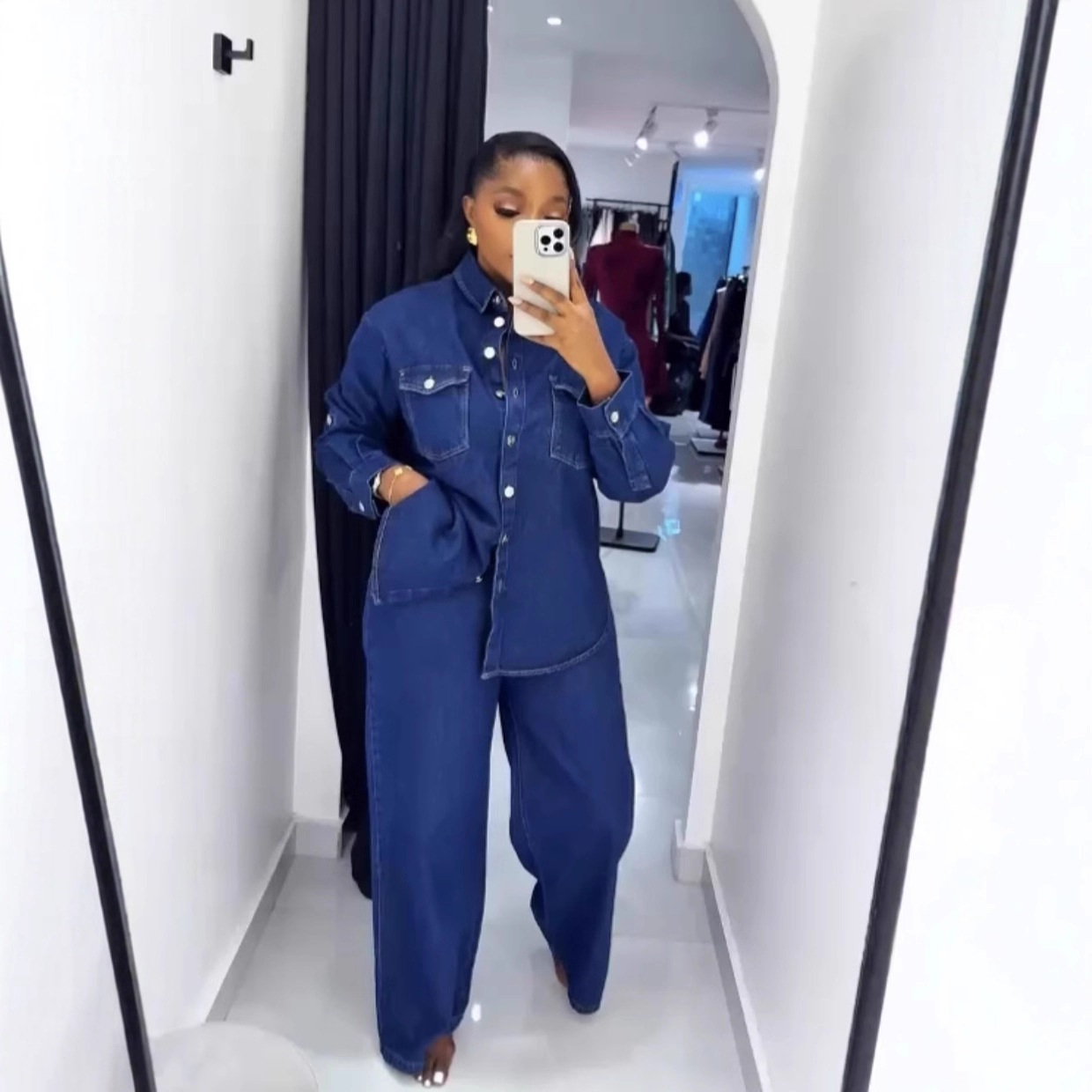 ジーンズ2ピースセット レディース デニムシャツコート スト - Street Fashion Jeans Women のレビューと価格
