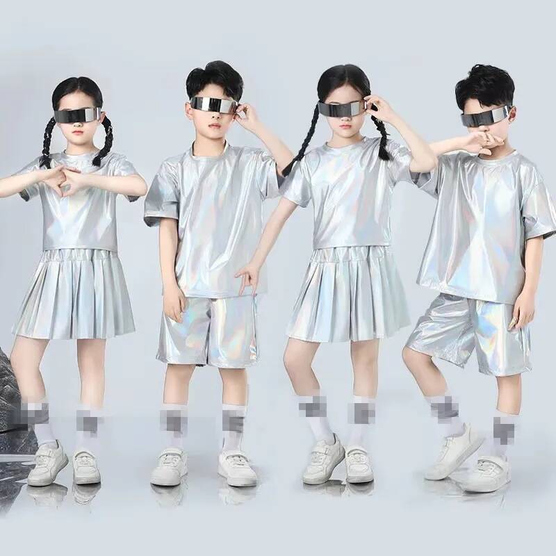 男の子と女の子のヒップホップセットシルバーカラージャズダンス - Street Fashion For Boy のレビューと価格