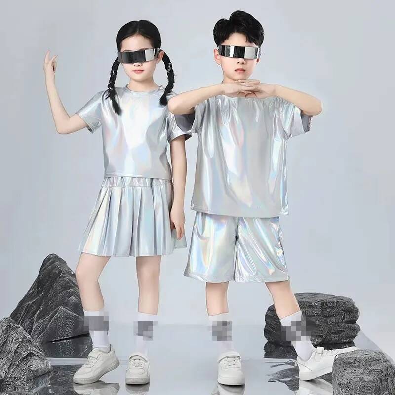 男の子と女の子のヒップホップセットシルバーカラージャズダンス - Street Fashion For Boy のレビューと価格