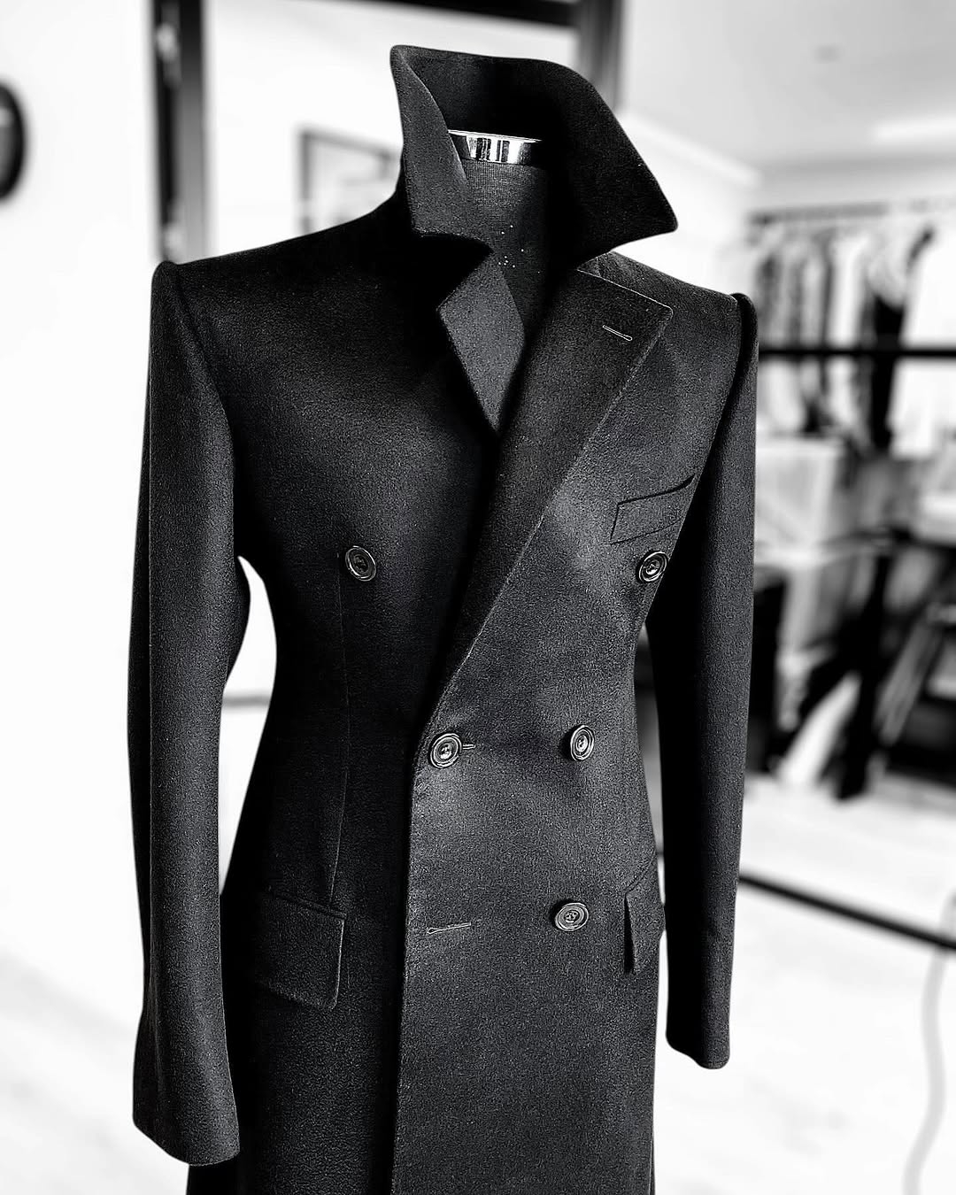 ファッションウールブレンドコート男性黒オーバージャケットオー - Street Fashion Shanghai のレビューと価格