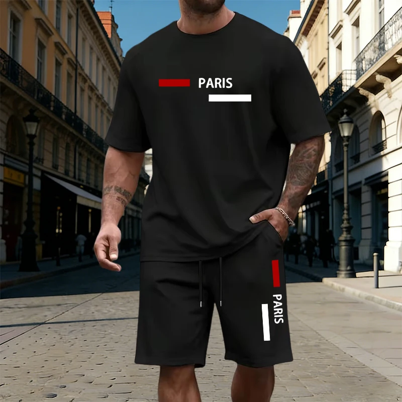 2026年パリプリントメンズセット綿Tシャツと速乾ショーツ夏 - Street Fashion Paris のレビューと価格