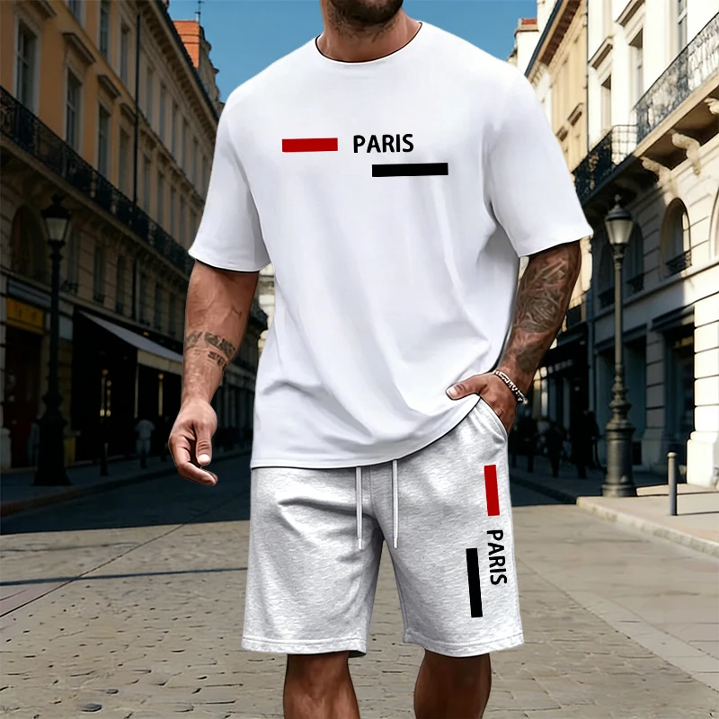 2026年パリプリントメンズセット綿Tシャツと速乾ショーツ夏 - Street Fashion Paris のレビューと価格