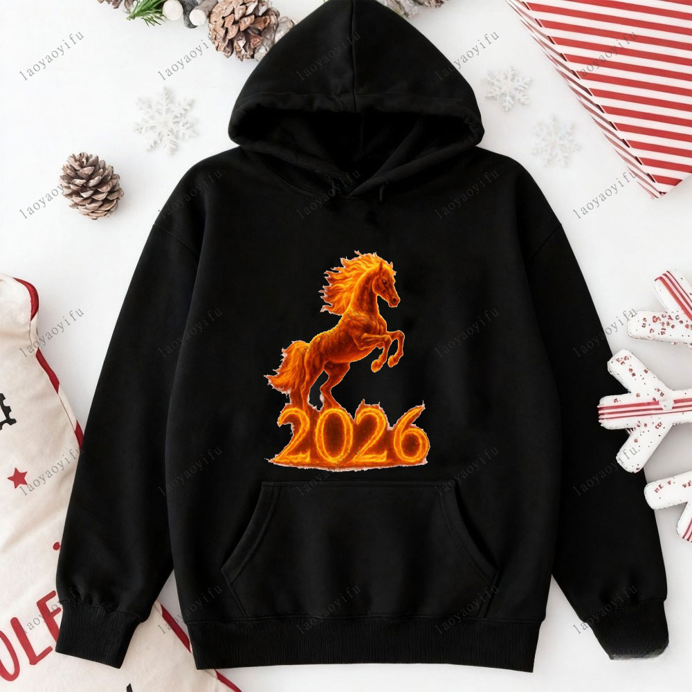 馬年 2026 中国の旧正月グラフィック パーカー ストリー - Street Fashion In Chinese のレビューと価格