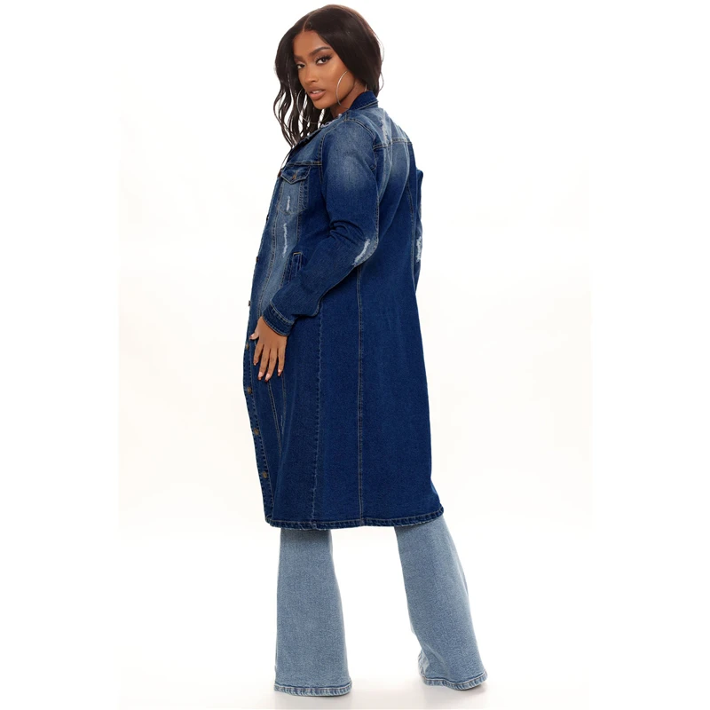 新着ファッション穴綿 Autnmn 冬ロングデニムジャケット - Street Fashion Jeans Women のレビューと価格