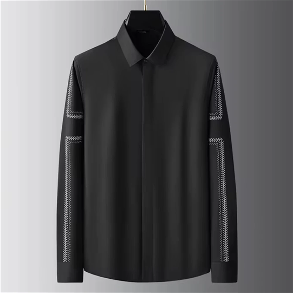 高級ベーシックシャツメンズ長袖カジュアルシャツ無地ファッショ - Street Fashion Shanghai のレビューと価格