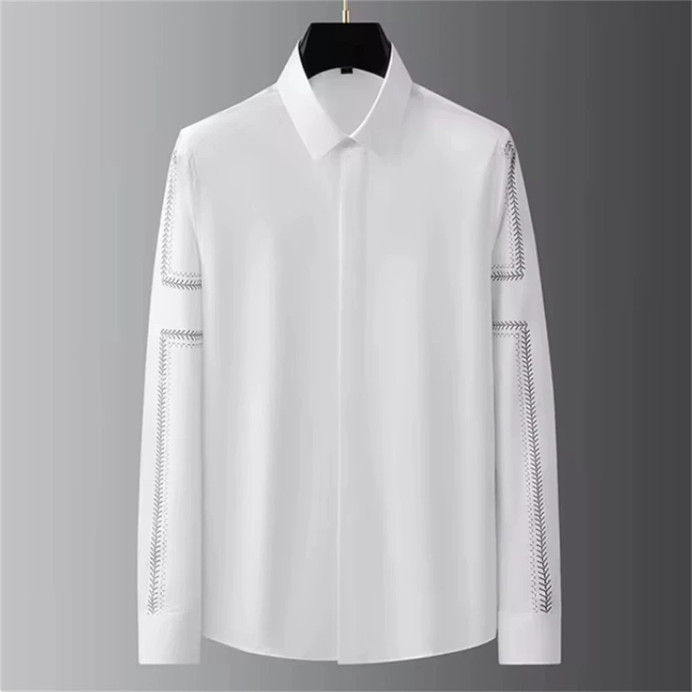 高級ベーシックシャツメンズ長袖カジュアルシャツ無地ファッショ - Street Fashion Shanghai のレビューと価格