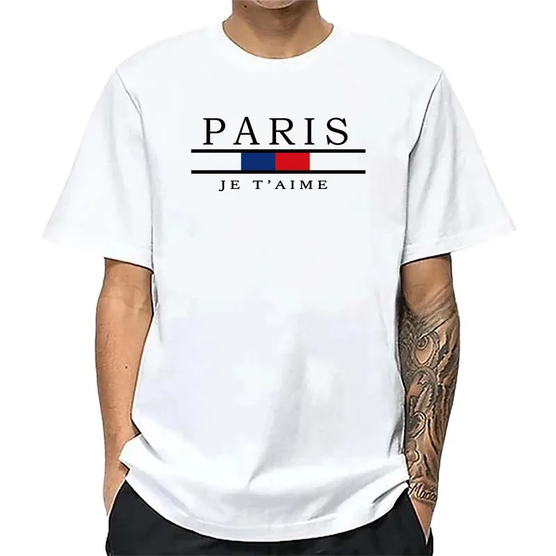 パリグラフィックプリント Tシャツ男性夏カジュアルファッショ - Street Fashion Paris のレビューと価格