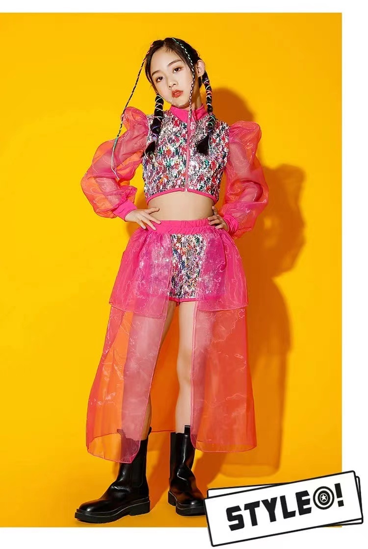 女の子用ジャズダンス衣装 スパンコール付きパフォーマンス衣装 - Street Fashion Online のレビューと価格