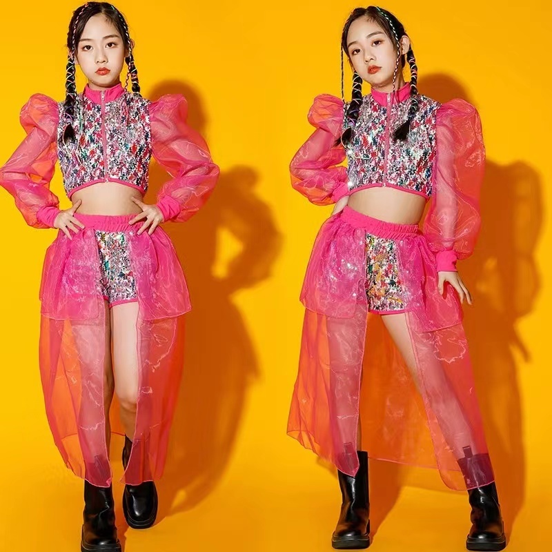 女の子用ジャズダンス衣装 スパンコール付きパフォーマンス衣装 - Street Fashion Online のレビューと価格