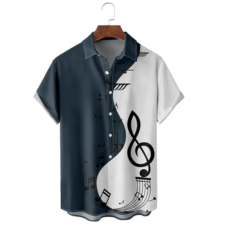 メンズハワイアンパターンプリントTシャツ、半袖、音符、アウト - Street Fashion Shanghai のレビューと価格