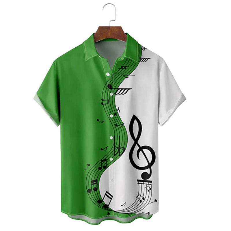 メンズハワイアンパターンプリントTシャツ、半袖、音符、アウト - Street Fashion Shanghai のレビューと価格