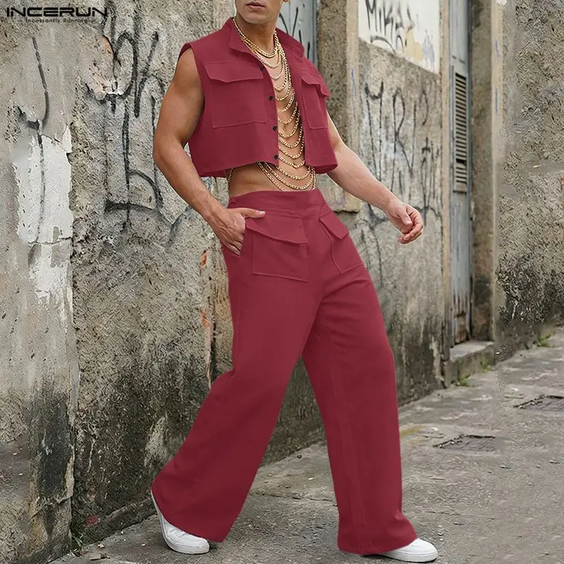 INCERUN 男性セット固体ノースリーブクロップトップスシ - Street Summer Fashion のレビューと価格
