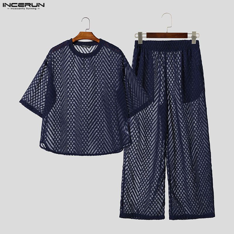 INCERUN メンズセット シースルーメッシュ半袖Tシャツ - Street Summer Fashion のレビューと価格