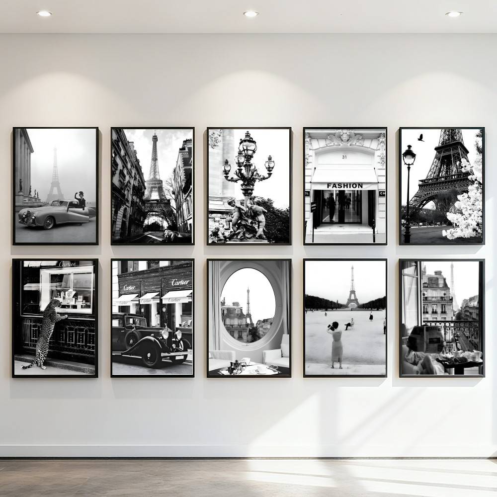 ファッショナブルな黒と白のパリのレトロ建築エッフェル塔ポスタ - Street Fashion Paris のレビューと価格