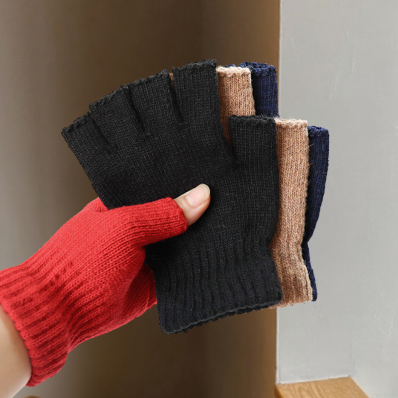 女性用ウールハーフフィンガーグローブ、男性用のかわいいニット - Street Fashion Gloves のレビューと価格