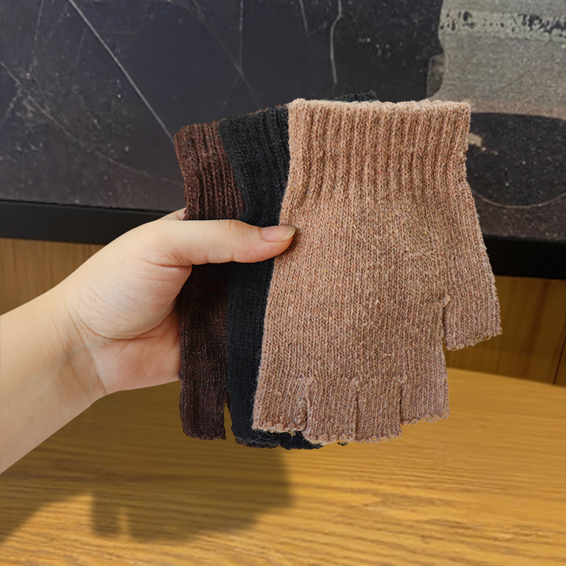 女性用ウールハーフフィンガーグローブ、男性用のかわいいニット - Street Fashion Gloves のレビューと価格