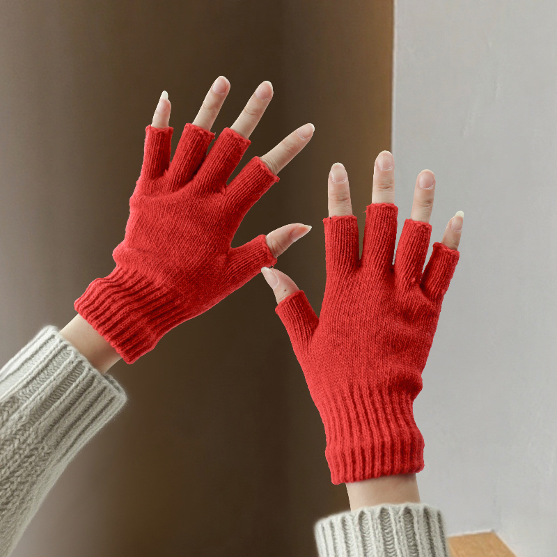 女性用ウールハーフフィンガーグローブ、男性用のかわいいニット - Street Fashion Gloves のレビューと価格