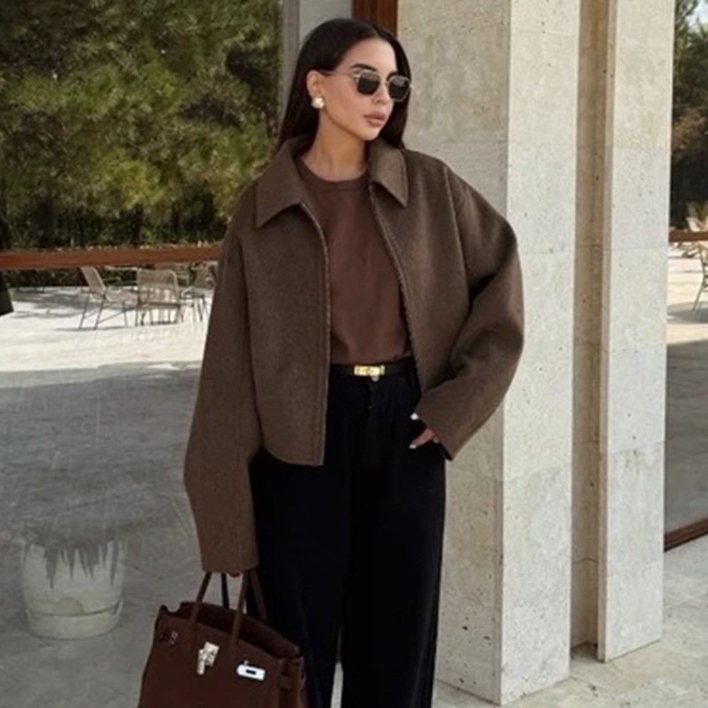ヴィンテージソリッドブラウンターンダウンカラーコート女性のた - Street Fashion Shanghai のレビューと価格
