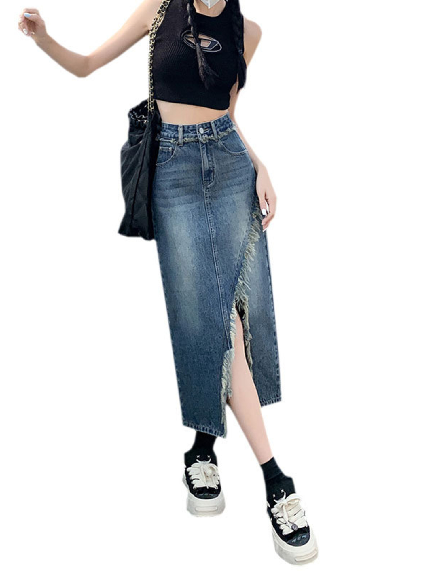 レディース ハイウエスト デニムスカート Aライン ミディス - Street Fashion Jeans Women のレビューと価格