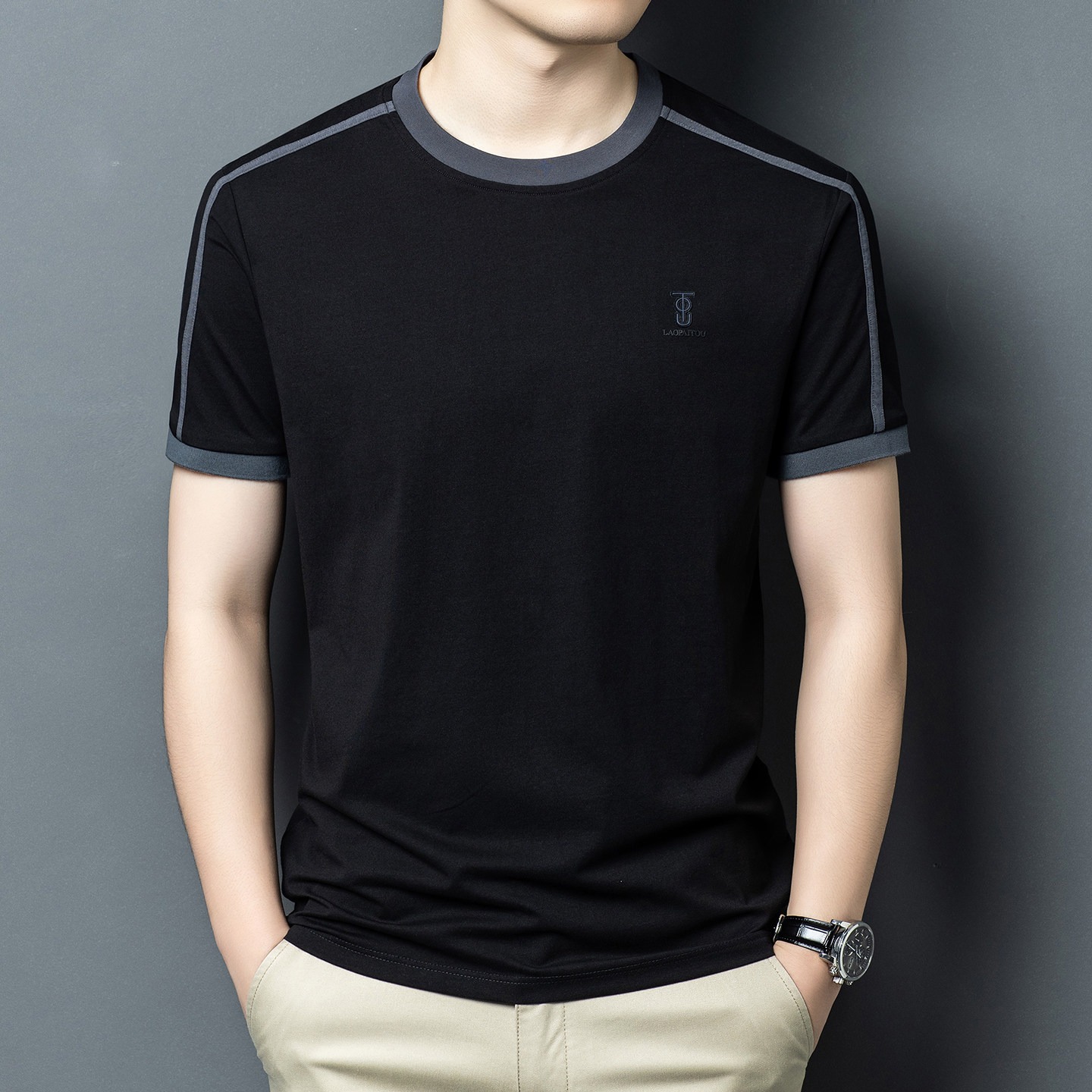 夏のメンズ黒 Tシャツ高品質ファッショナブルな紳士服原宿ハイ - Street Fashion In Chinese のレビューと価格