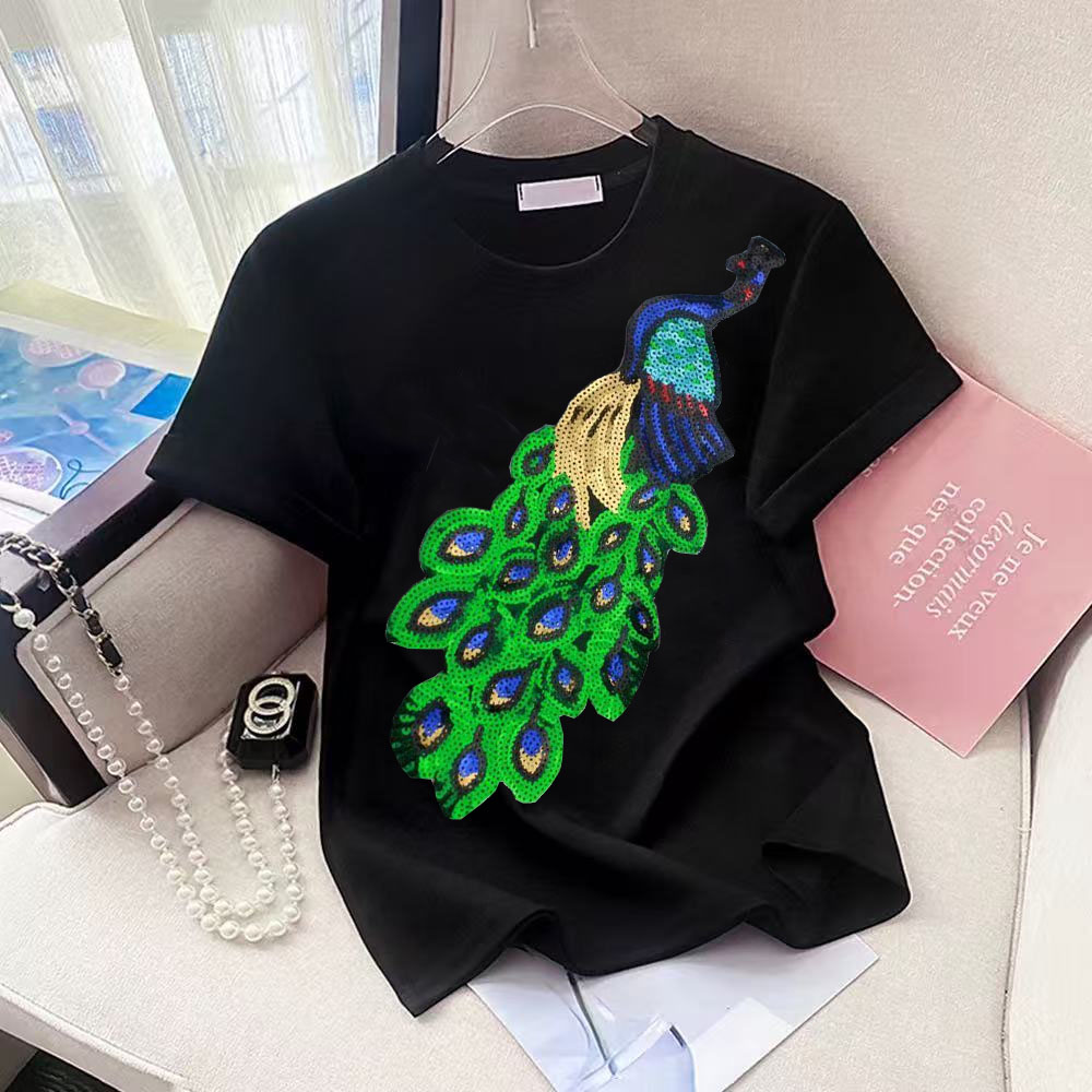 韓国ファッションピンク刺繍クマビーズ Tシャツ女性ヴィンテー - Street Fashion Shanghai のレビューと価格