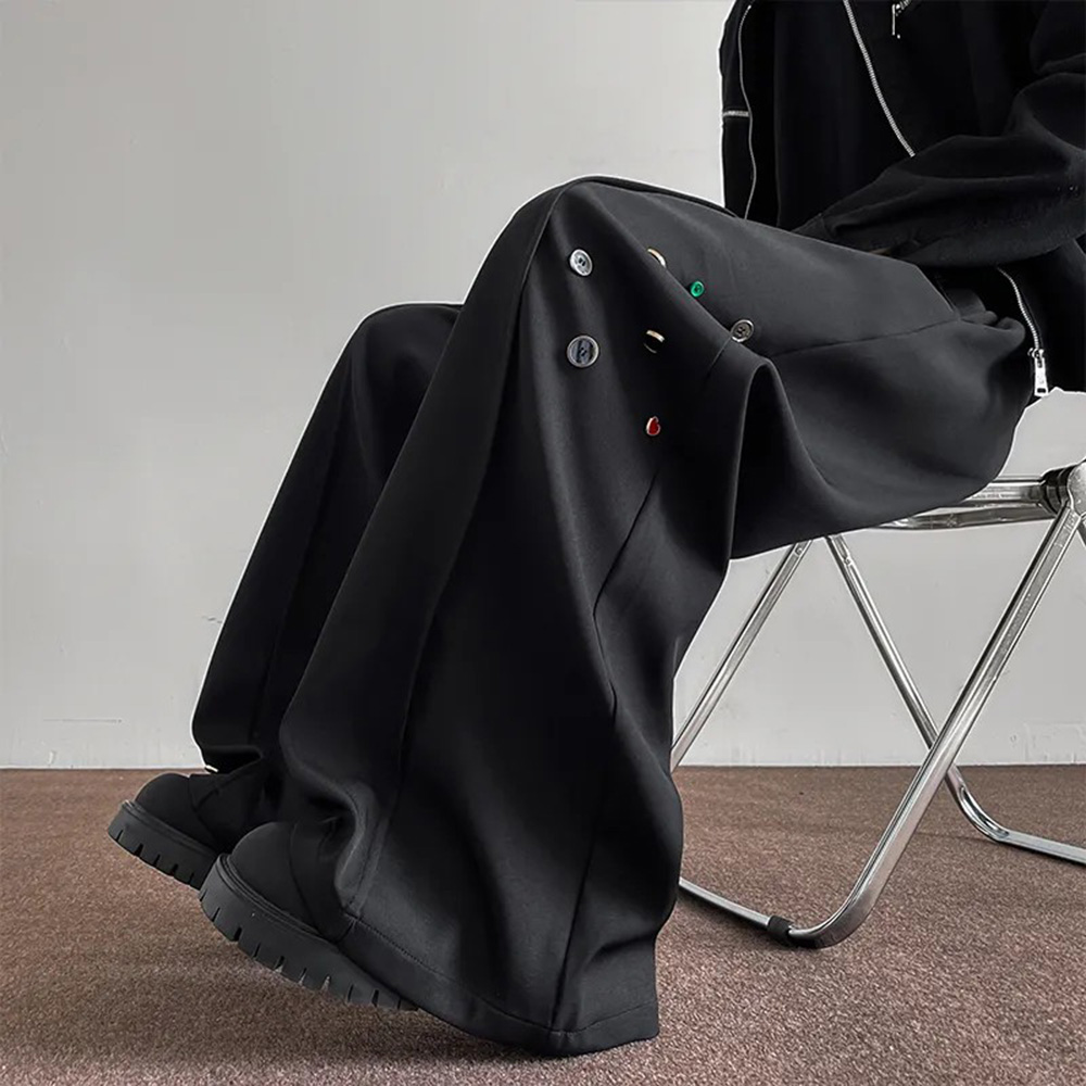メンズズボンボタン装飾薄型カジュアルパンツ春秋ストリートウェ - Street Fashion Men 2025 のレビューと価格