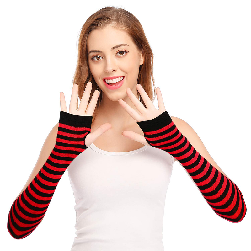 Y2K パンク長袖手袋男性女性用指なしストライプヒップホップ - Street Fashion Gloves のレビューと価格