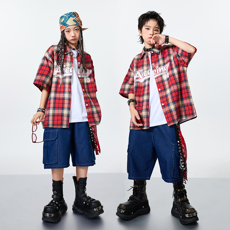 ボーイズ社交ダンスヒップホップダンス衣装ガールズルーズチェッ - Street Fashion For Boy のレビューと価格
