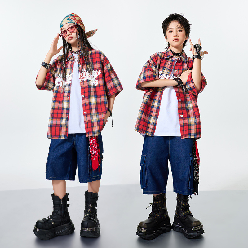ボーイズ社交ダンスヒップホップダンス衣装ガールズルーズチェッ - Street Fashion For Boy のレビューと価格