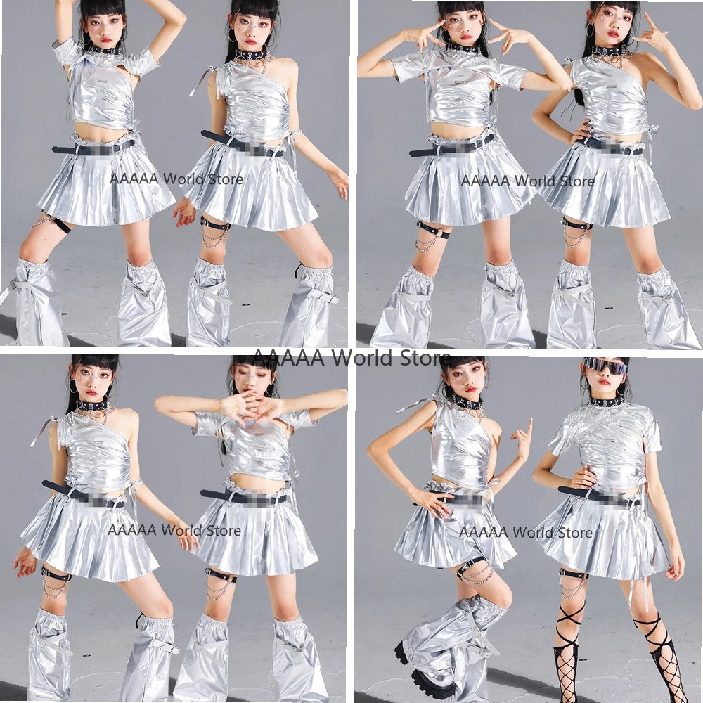 コスプレシルバークロップトッププリーツスカートセット女の子  - Street Fashion Europe のレビューと価格