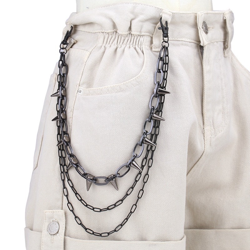 ヒップホップ パンクロック メタルパンツ ウエストチェーン  - Street Fashion Jeans Women のレビューと価格