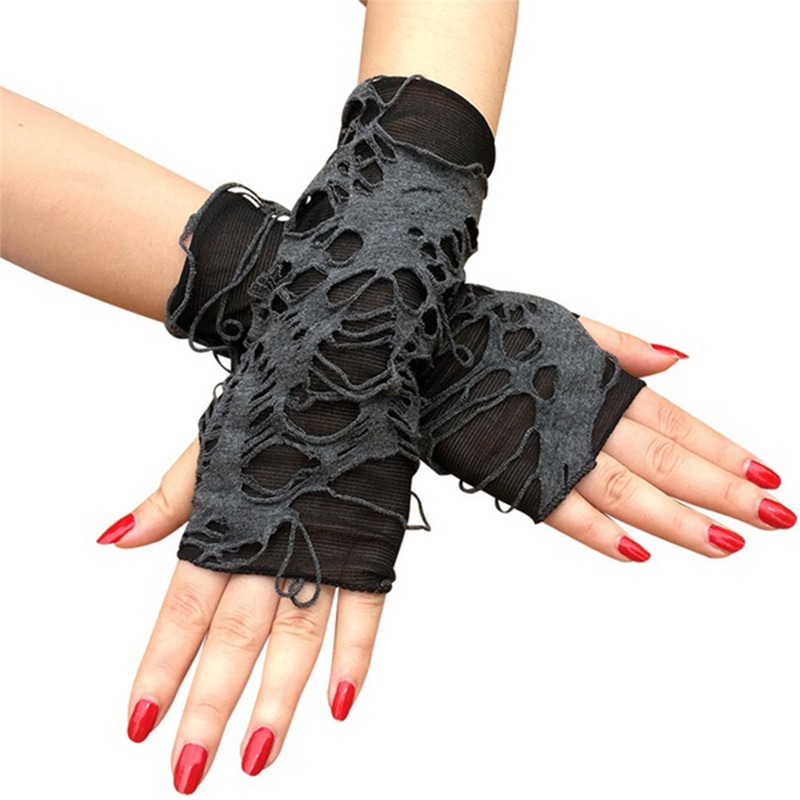 ユニセックスゴシックブラックグローブ、指なしロンググローブ、 - Street Fashion Gloves のレビューと価格
