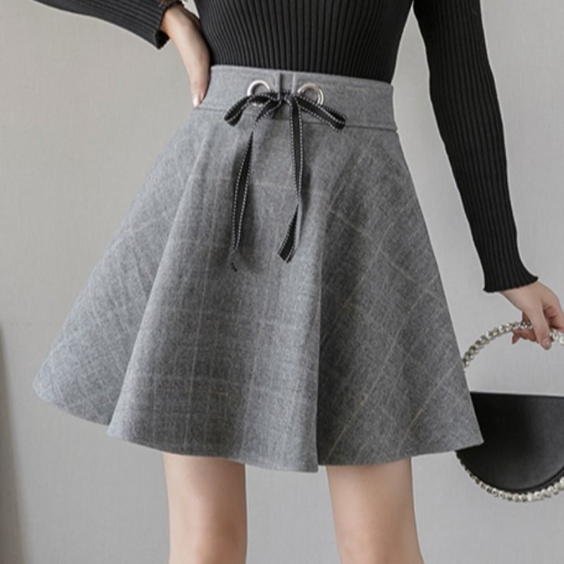 ハイウエストチェック柄ヴィンテージショートスカート女性秋今韓 - Street Fashion Now のレビューと価格
