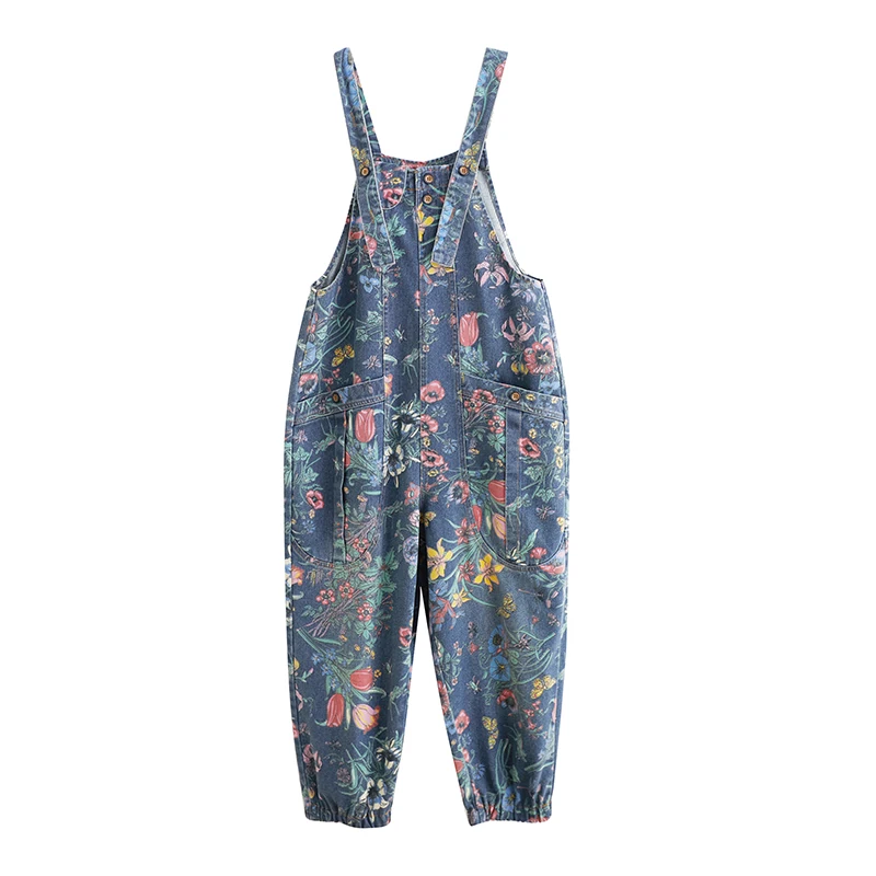 カジュアルストリートプリント花柄デニムジャンプスーツ女性ルー - Street Fashion Jeans Women のレビューと価格